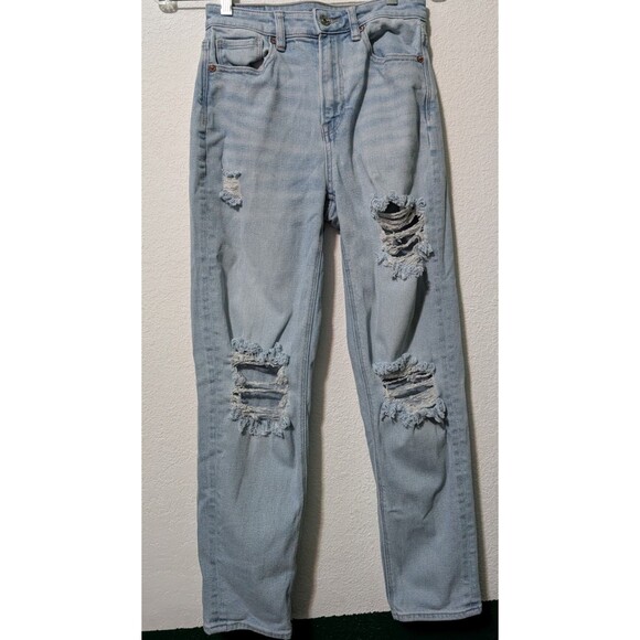 American Eagle Jeans Women 26x27 Blue Mom Ripped Preppy Denim Destroyed (698) - Picture 1 of 3